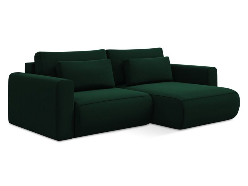 Narożnik prawostronny z funkcją spania LaMiaSofa PERUGIA z tkaniny welwetowej 240x149 cm butelkowa zieleń 1 szt.