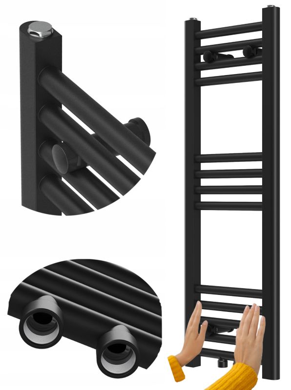 Grzejnik Łazienkowy Granitan Raven 90/30cm Czarny Kaloryfer Drabinkowy 1kpl.