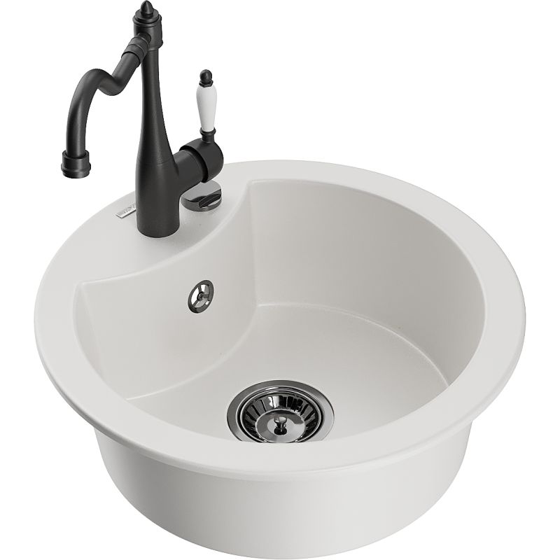 Zlewozmywak granitowy 1-komorowy Mexen Diego z baterią kuchenną Carla czarny nakrapiany - 6512-76-670700-76 1 szt.