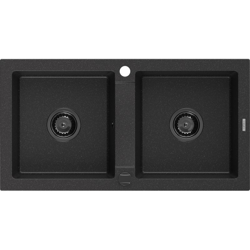 Zlewozmywak wpuszczany Mexen Mario 2-komorowy czarny/srebrny metalik 820x436 mm 6504822000-73-B