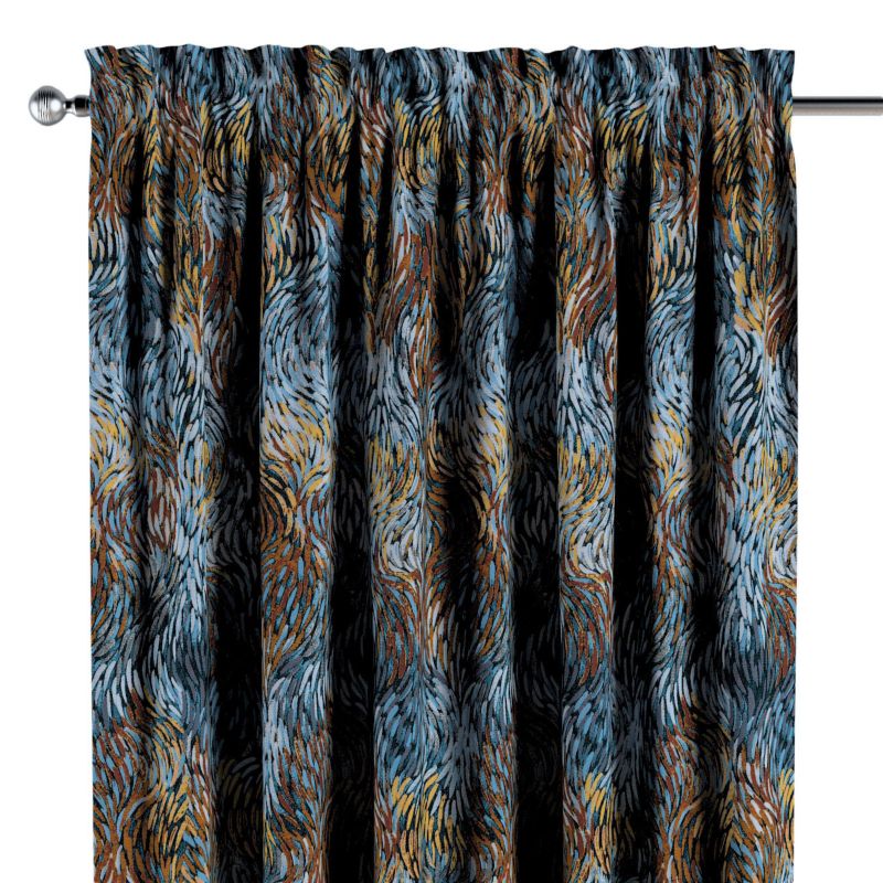 Zasłona na kanale z grzywką 1 szt. 130 x 245 cm Dekoria abstrakcyjny niebiesko-pomarańczowy wzór 1 szt.