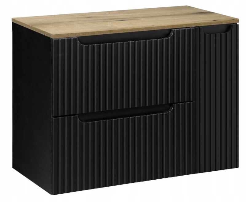 Szafka pod umywalkę Nova Black ryflowana czarna z blatem dąb 80 cm 1 szt.