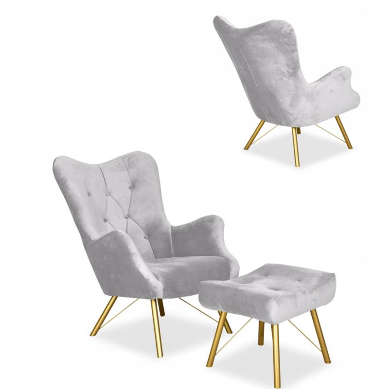 Fotel do salonu z podnóżkiem Family Meble Luna szary 1szt