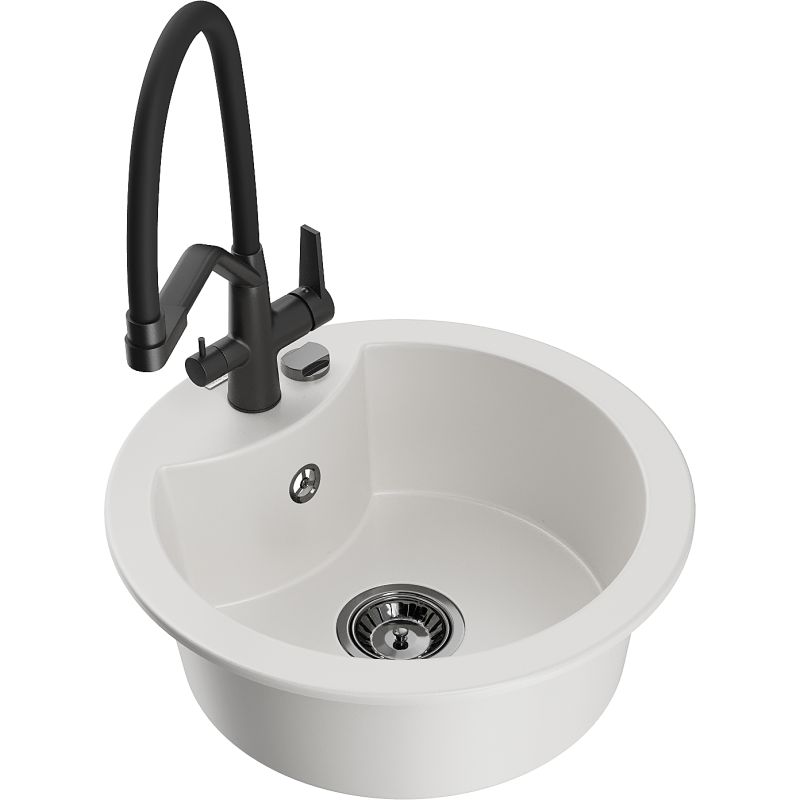 Zlewozmywak granitowy 1-komorowy Mexen Diego z baterią kuchenną Duo czarny nakrapiany - 6512-76-671701-07 1 szt.