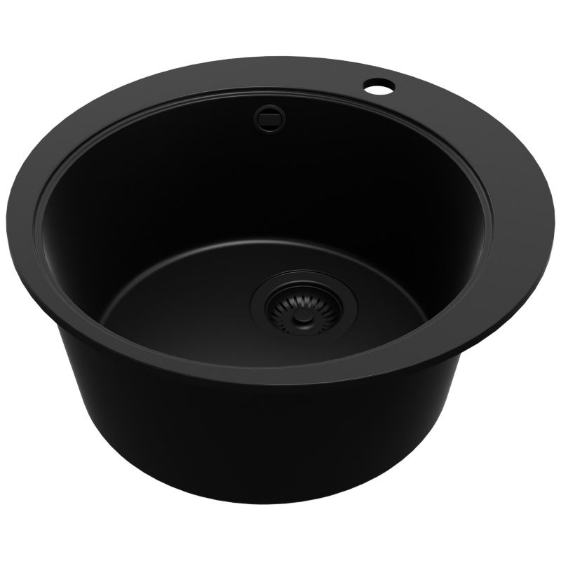Zlewozmywak Okrągły Piza PRIMAGRAN Nablatowy 50x50cm do szafki od 45cm z Syfonem Cały Czarny 1 szt.