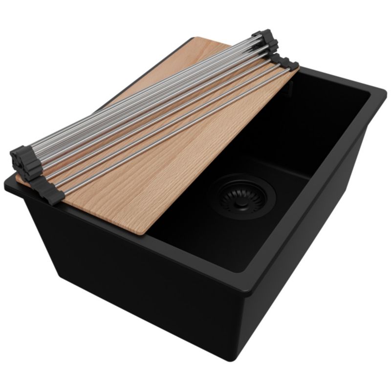 Zlewozmywak Londyn Slim PRIMAGRAN Nablatowy 36x47cm do szafki od 40cm z Syfonem i Dodatkiem Cały Czarny 1 szt.