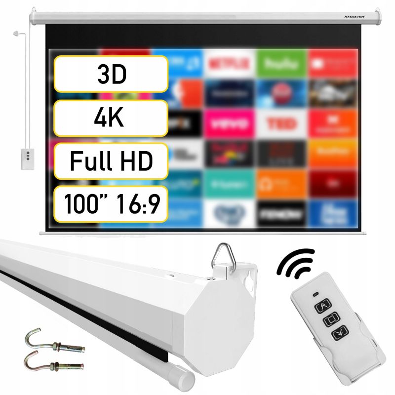 Ekran projekcyjny XMaster ścienny rzutnika elektryczny automatyczny pilot 100 cali 1 szt