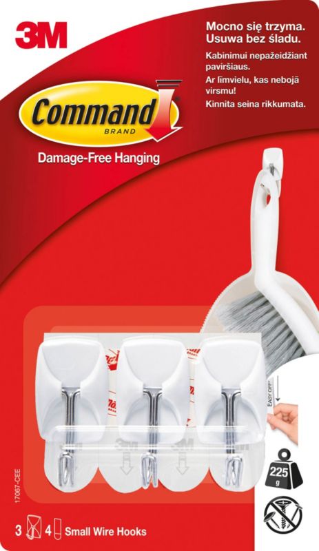 Haczyki samoprzylepne z metalowym uchwytem Command udźwig do 0,225 kg 3 szt.