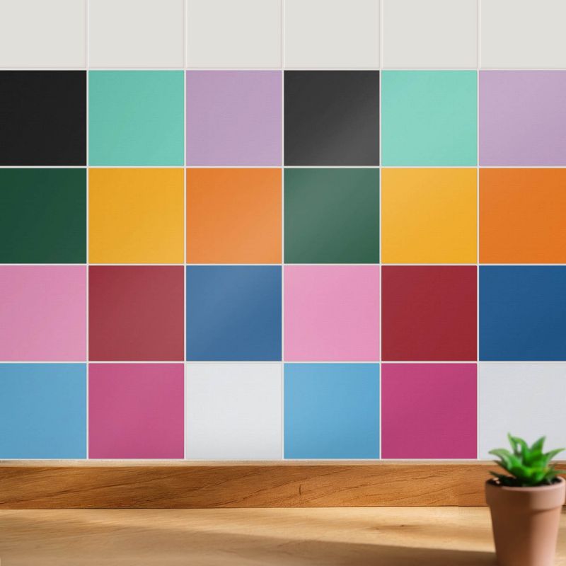 Naklejki dekoracyjne na ścianę Wallfluent 10x10 cm Wielobarwne gładkie płytki do kuchni i łazienki 24 szt.