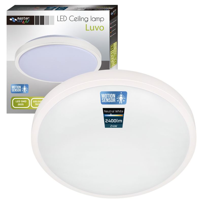Plafon LED MasterLED Luvo 24W 32,5 cm IP44 neutralna biel 4000K czujnik ruchu okrągły biały 1 szt.