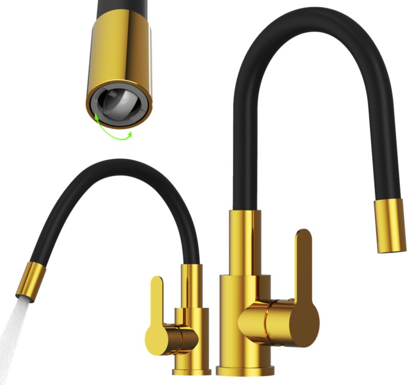 Bateria kuchenna Grado Plus Granitan z elastyczną wylewką złoty obrotowy perlator