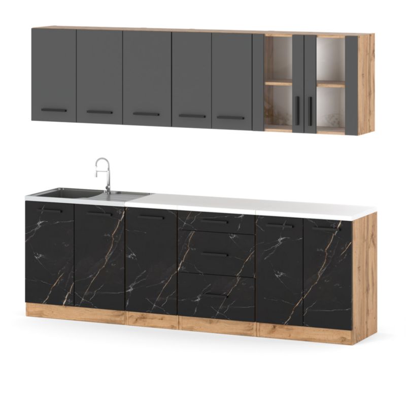 Zestaw Kuchenny Hurtownia-Mebli Z Blatem Kuchnia Remino 260cm Dąb Wotan Szary Mat/San Sebastian 260x47x145 cm 1szt.