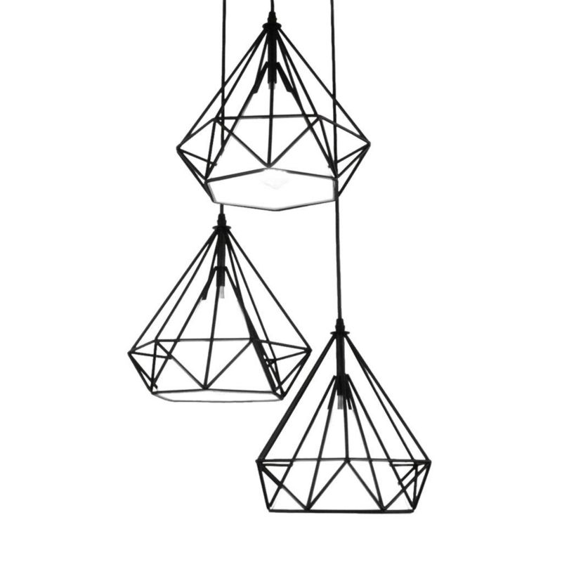 Lampa wisząca Abigali Diamond czarna wym: 100 x 20 x 20 cm 3xE27 x 60W metal 1 szt.
