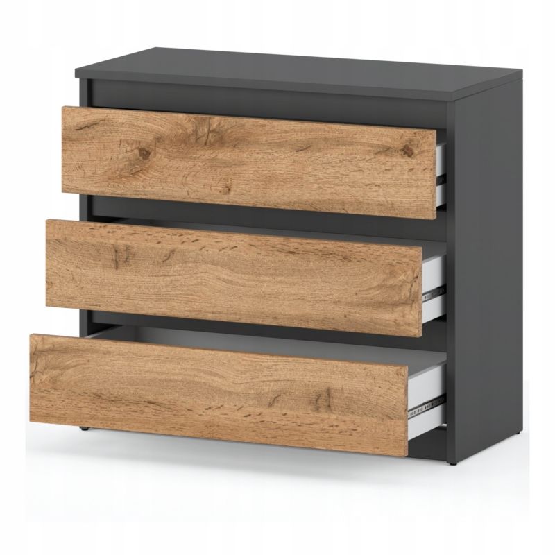 Komoda Z 3 Szufladami Stiv-Meble Szary Mat / Dąb Wotan Szafka 80X33,5X71,5 Cm 1Szt.