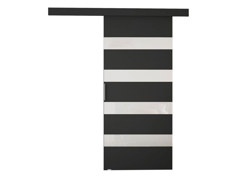 Drzwi przesuwne wewnętrzne MIRJAN 24 Rubi V 70 + samodomykacz czarny + biały lacobel 1 kpl.