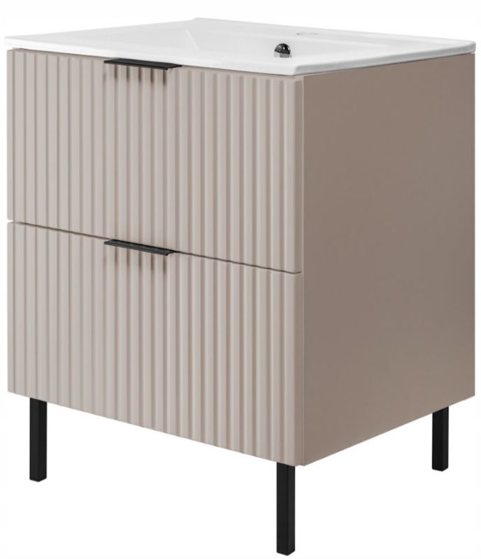 Szafka łazienkowa Furnidea 60 cm kaszmir ryflowana z umywalką FLOW 1 szt.