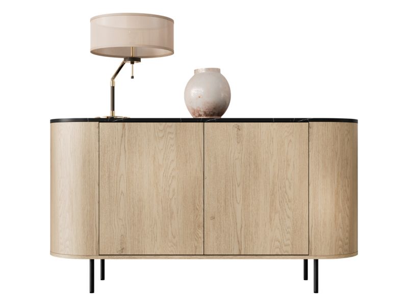 Komoda MIRJAN 24 Lygrint 140 2D dąb cremona / czarny marmur + czarny 1 szt.