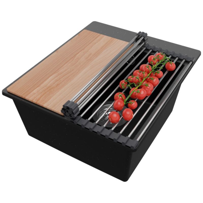 Zlewozmywak Ryga Easy PRIMAGRAN Nablatowy 38x44cm do szafki od 40cm z Syfonem i Dodatkiem Czarny Metalik 1 szt.