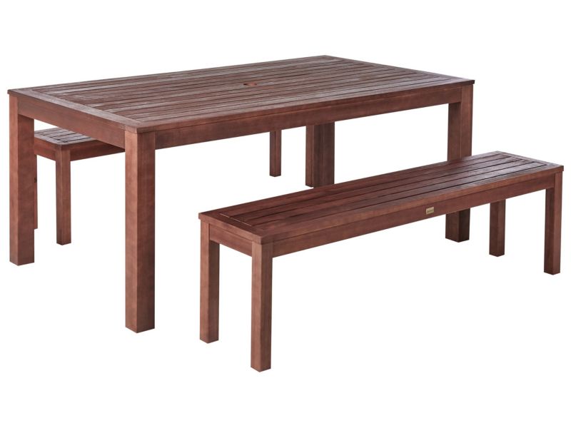 dla 6 osób Stół z ławkami Tuscania Drewno eukaliptusowe Ciemne drewno 1 kpl