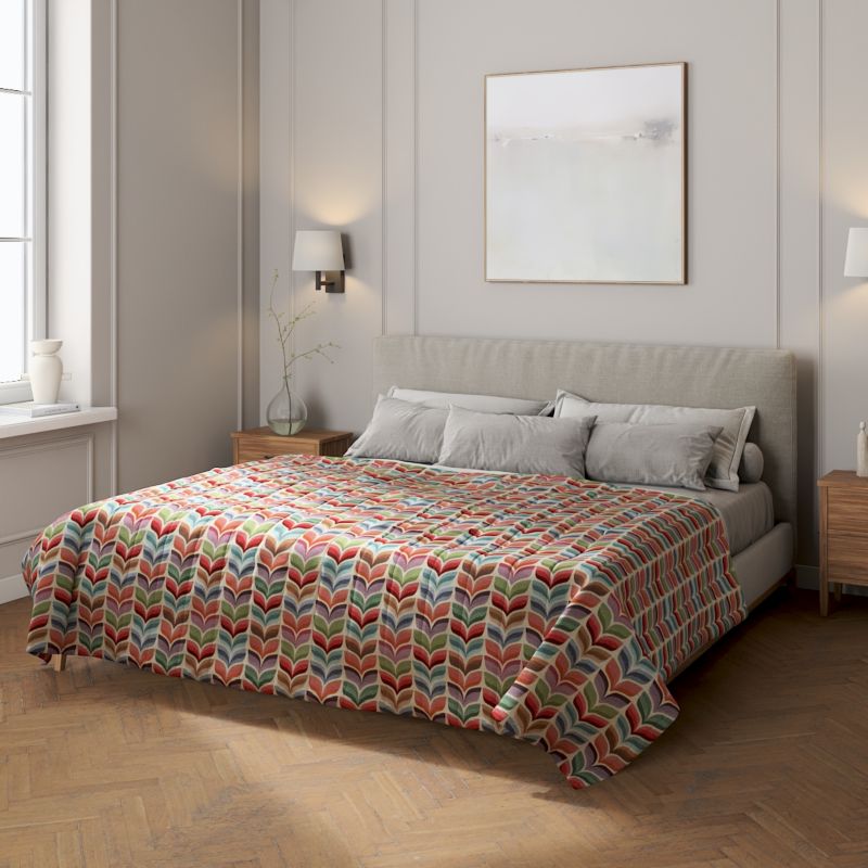 Narzuta pikowana w pasy Dekoria 260 x 210 cm różowo-niebieski motyw roślinny 1 szt.