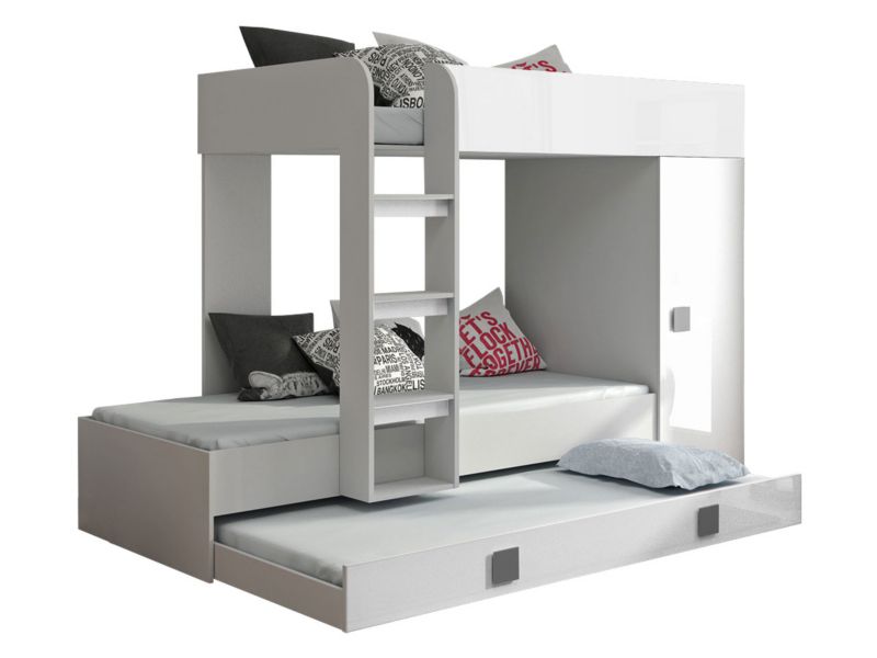 Łóżko piętrowe MIRJAN 24 Toledo 2 biały połysk + uchwyty szare 1 kpl.