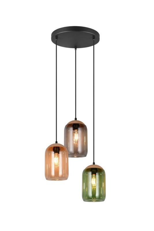 Lampa wisząca Trio Cork czarna-dymiona-bursztynowy-zielona wym: 150 x 30 x 30 cm 3xE27 x 1 szt.