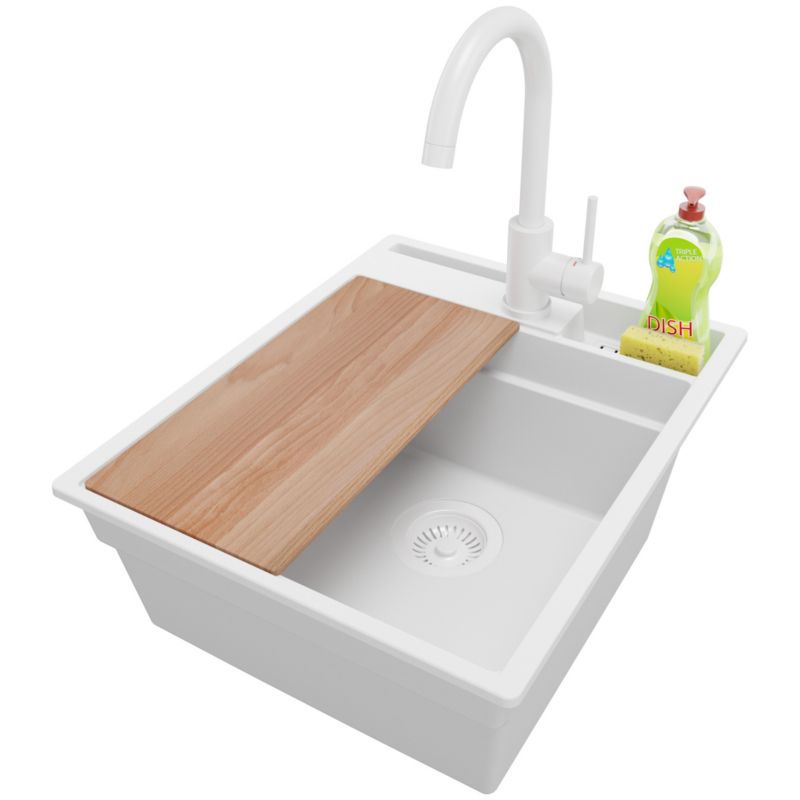 Zlewozmywak Granitowy Oslo Pocket PRIMAGRAN Nablatowy 43x53cm do szafki od 45cm z Syfonem i Baterią i Dodatkiem Cały Biały 1 szt.