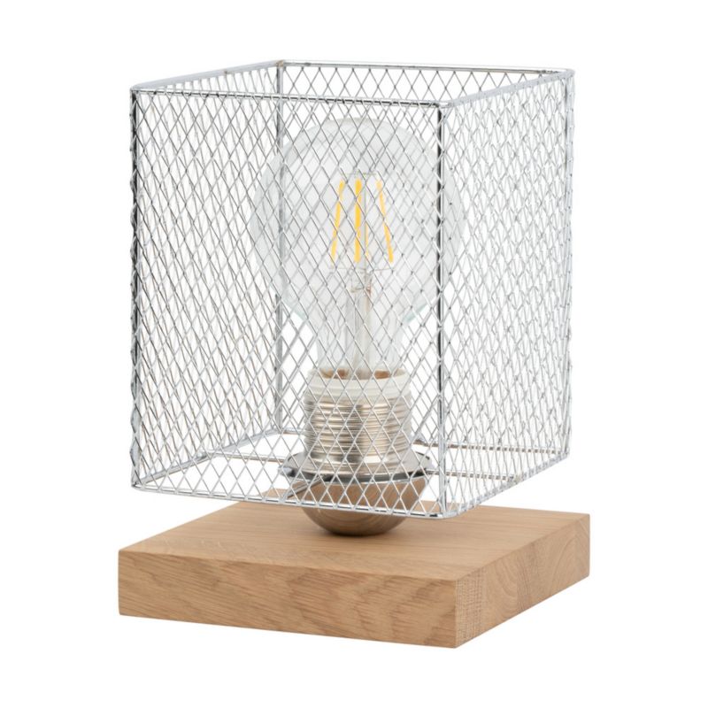 Drewniana Lampa Stołowa Norman 1xE27 Max.25W Dąb Olejowany FSC z Chromowanym Kloszem, Polski Producent, 1 szt.