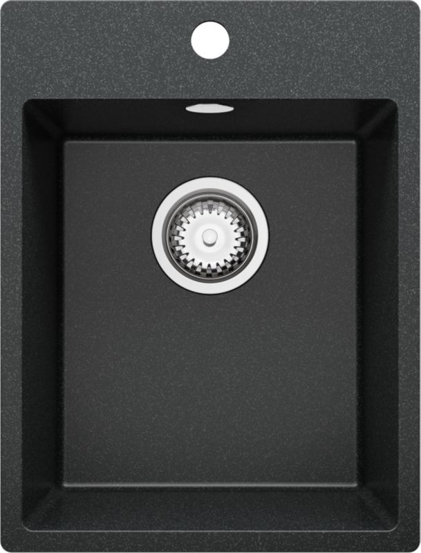 Zlewozmywak Ryga PRIMAGRAN Nablatowy 38x50cm do szafki od 40cm, Grafitowy + Syfon, S037, 1 szt.