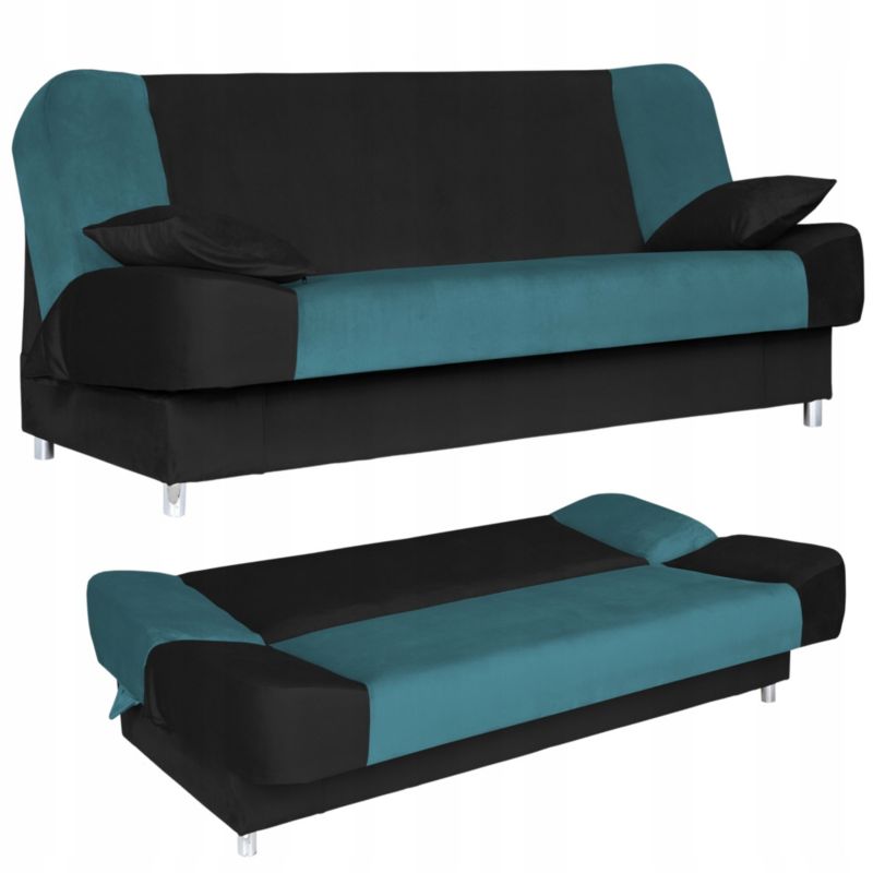 Kanapa do salonu rozkładana Family Meble Sara Duo turkusowo czarne 1szt