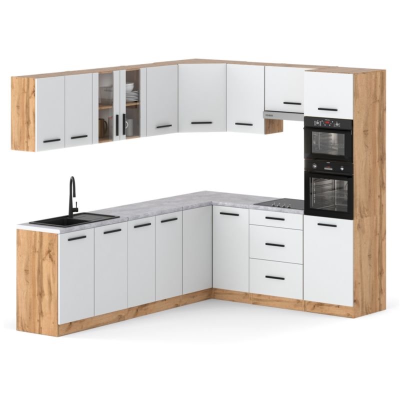 Zestaw Kuchenny Hurtownia-Mebli Z Blatem Kuchnia Marra Narozna 460cm Dąb Wotan Biały Mat 460x47x145 cm 1szt.