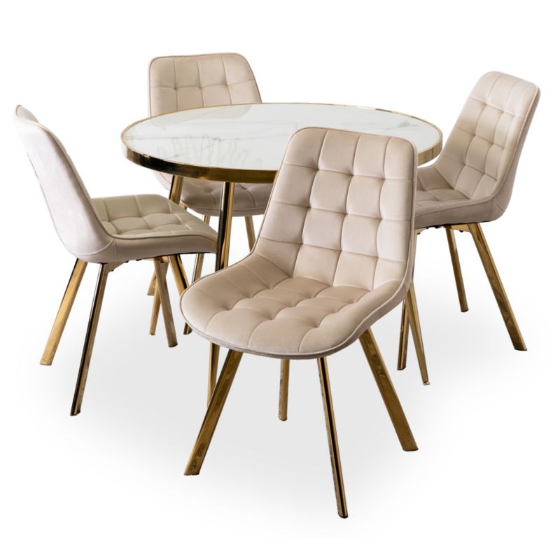 Stół Mebel Elite Tinga Z Krzesłami Zestaw Komplet Do Salonu Jadalni Kremowy Złoty 1 szt