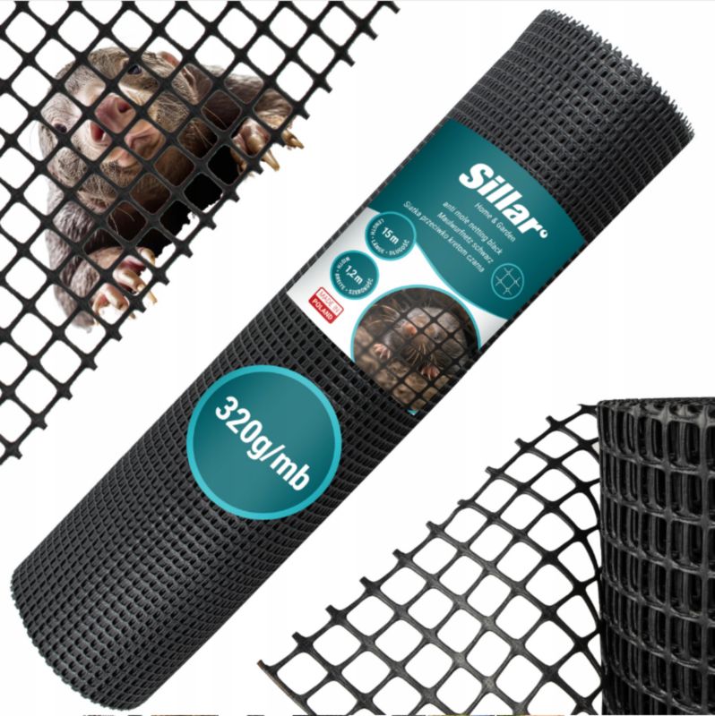Siatka ogrodzeniowa, Sillar, siatka ogrodowa, ochronna, przeciwko kretom, 1.2 m x 25 m, 320g/mb, czarny, 1szt