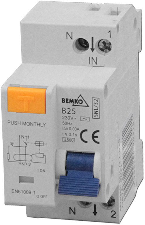 Wyłącznik różnicowoprądowy z nadprądowym Bemko 2P B 25 A 30 mA AC