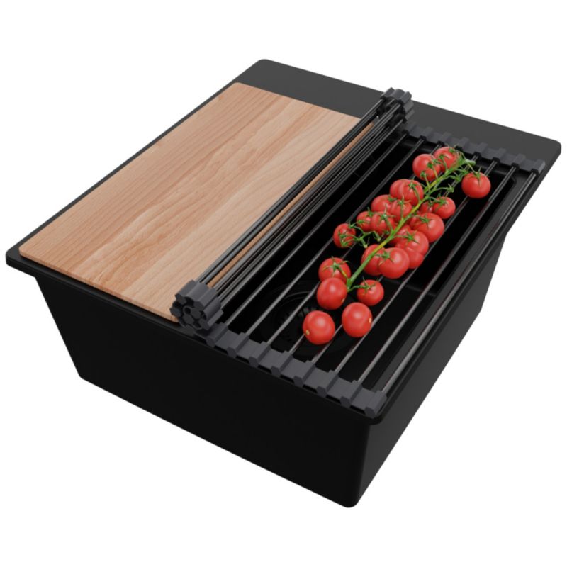 Zlewozmywak Ryga Easy PRIMAGRAN Nablatowy 38x44cm do szafki od 40cm z Syfonem i Dodatkiem Cały Czarny 1 szt.