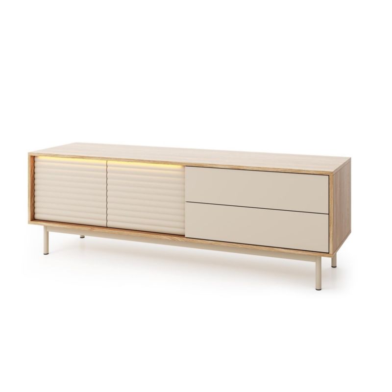 Szafka rtv dwudrzwiowa Bettso Latilo z szufladami i oświetleniem LED kaszmir 1szt.