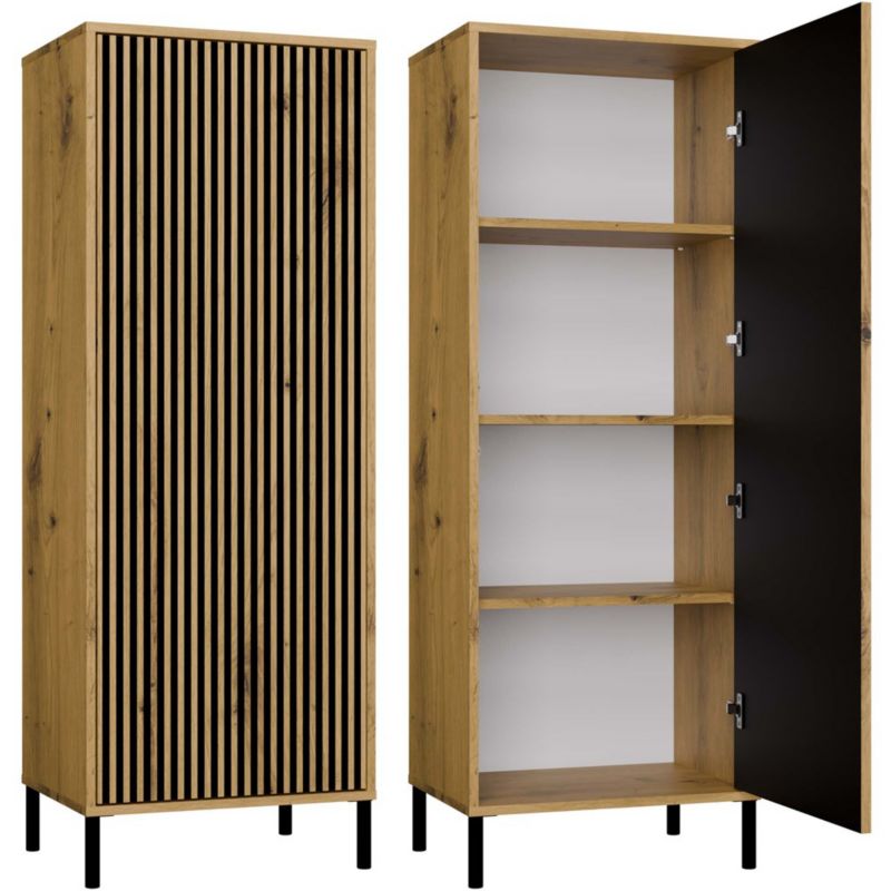 Witryna TopEShop KAMARO 1DD SLIM Dąb Artisan Lamele Front Ryflowany 53,5x147,5x40 cm 1 szt