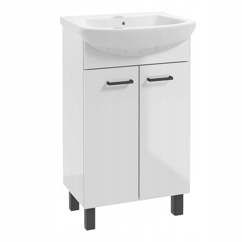 Szafka do Łazienki Stamar 500 mm z Umywalką Biała Połysk Stojąca 1 szt