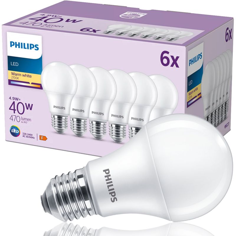Zestaw 6x żarówka LED Philips 40W A60 E27 WW FR ND 6CT/6 EC 1 op.