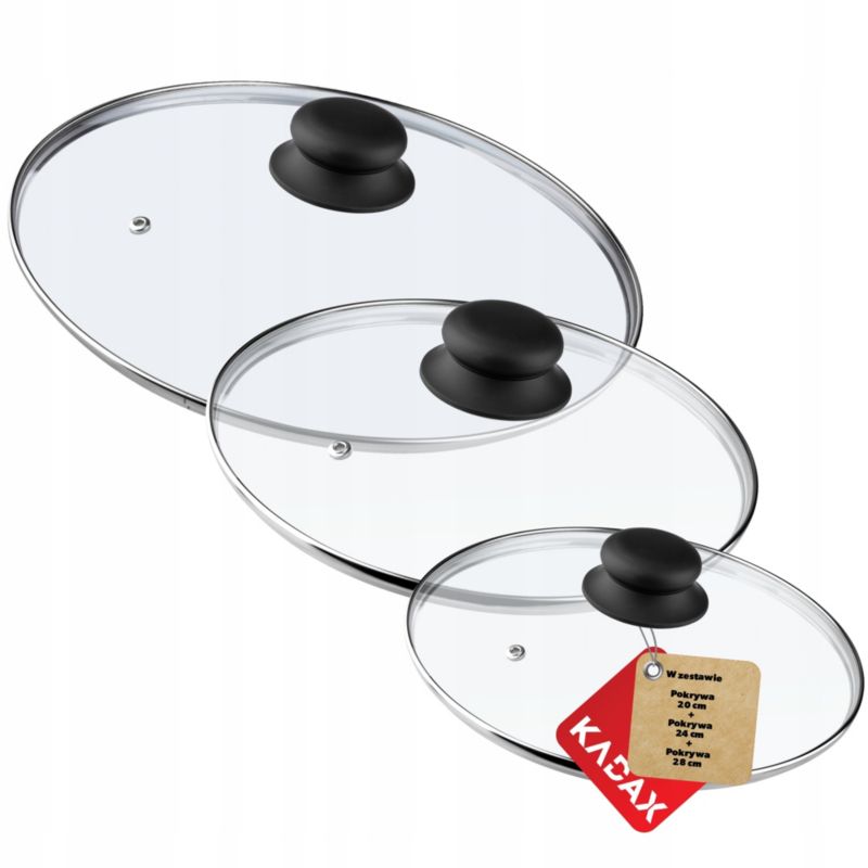 Pokrywka KADAX Szklana Do Garnka Patelni 20 + 24 + 28cm 3 szt.