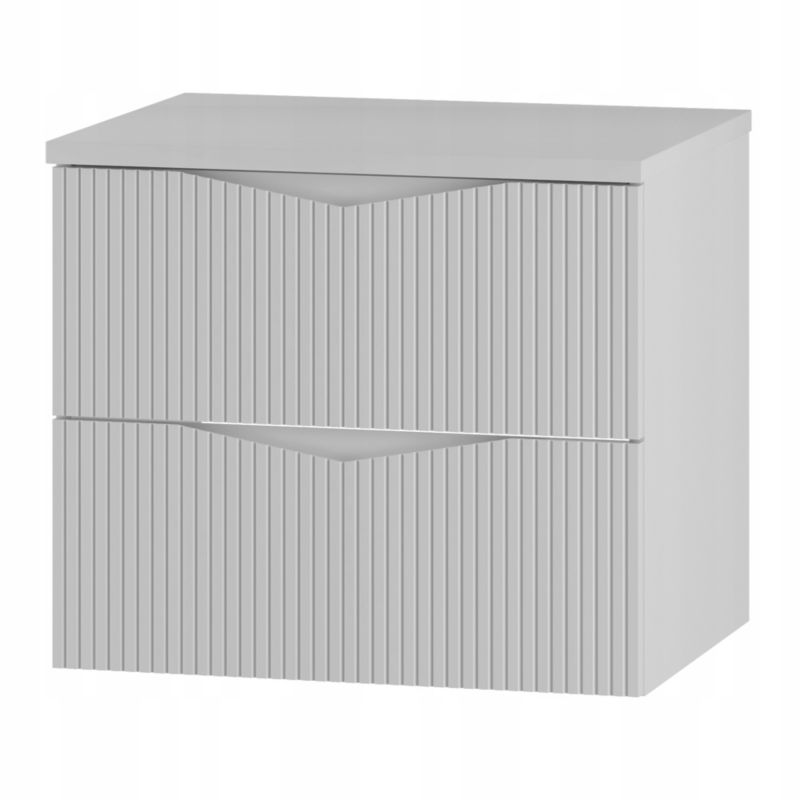 Szafka pod umywalkę z blatem Furnidea 60 cm wisząca beż piaskowy ryflowane fronty zestaw CLEO 1 szt.