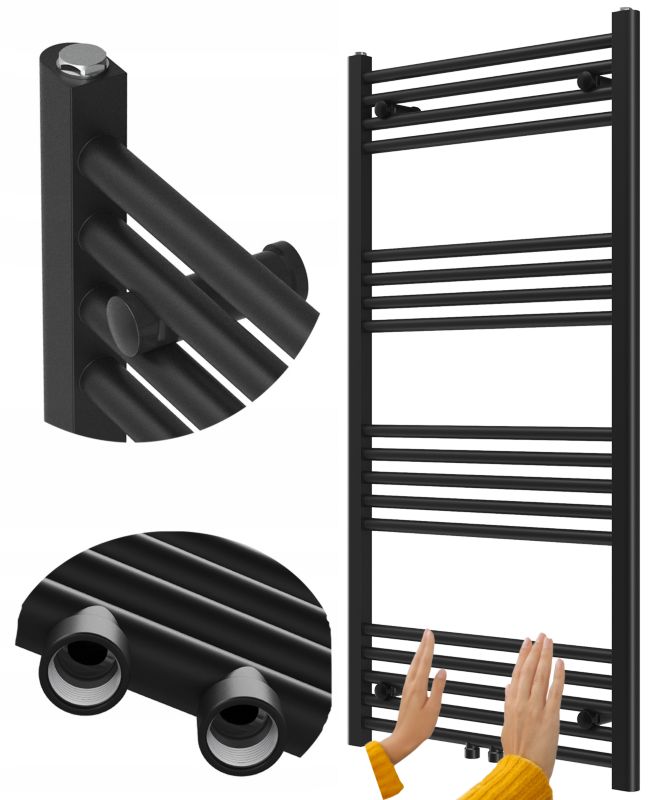 Grzejnik Łazienkowy Granitan Raven 120/60cm Czarny Kaloryfer Drabinkowy 1kpl.