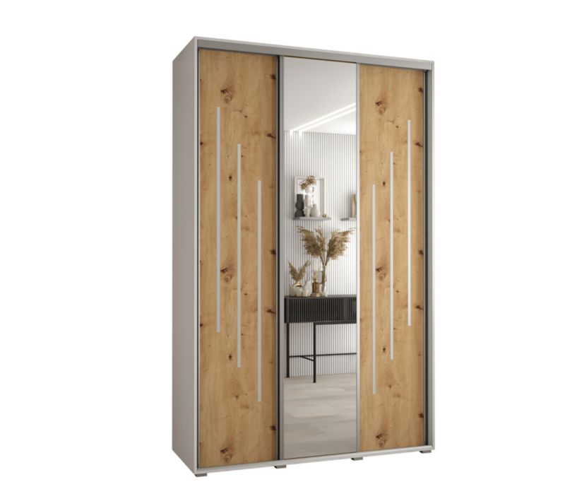 Szafa przesuwna Abiks DAVOS 9 wysoka szer.150cm gł.60cm biały/artisan/srebrny 1szt.