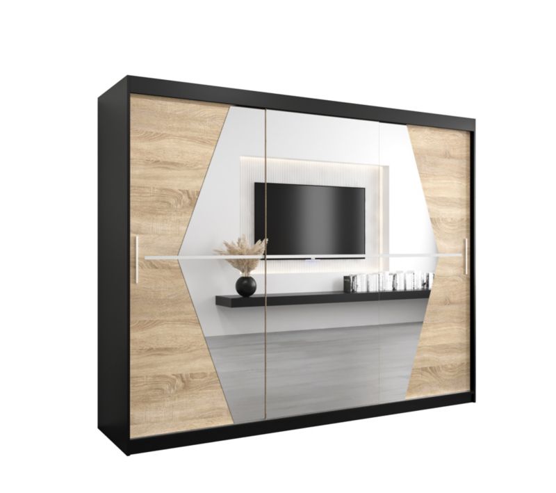 Szafa przesuwna Garderoba Abiks BOLIWIA 250 czarny mat + dąb sonoma 1 szt.