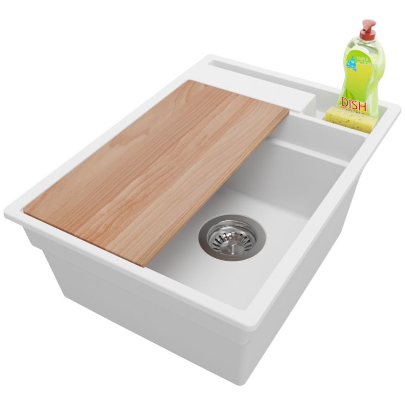 Zlewozmywak Oslo Pocket PRIMAGRAN Nablatowy 38x53cm do szafki od 40cm z Syfonem i Dodatkiem Biały 1 szt.