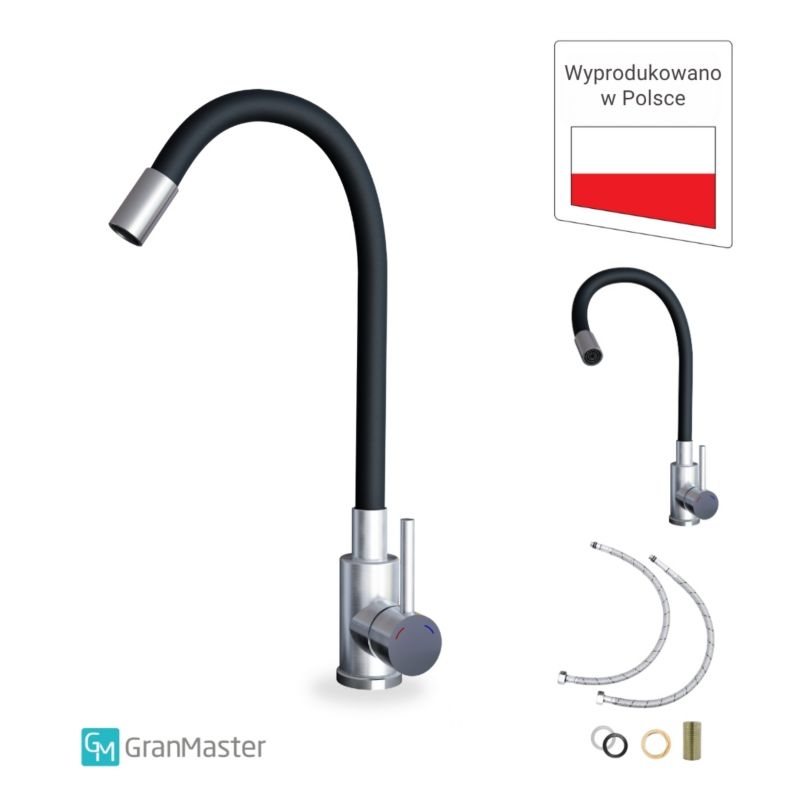 Bateria kuchenna GranMaster Flessila z Elastyczną Wylewką Czarna & Stalowy POLSKA PRODUKCJA 1szt.