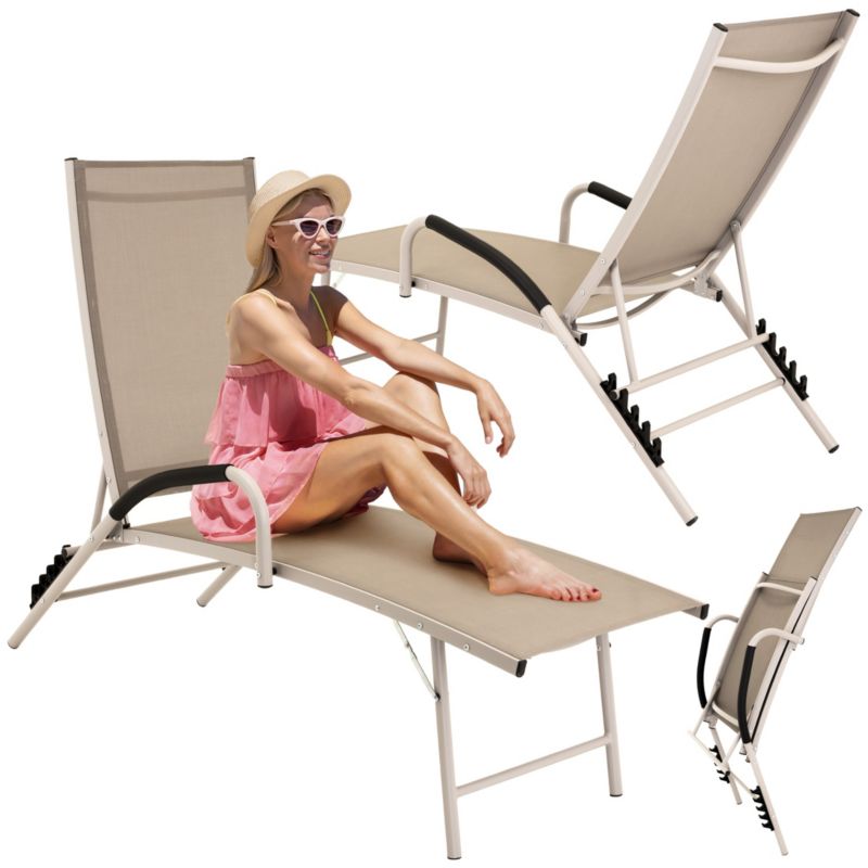 Leżanka ogrodowa JUMI składana beżowa z regulowanym oparciem 182 cm aluminiowa 1 szt.