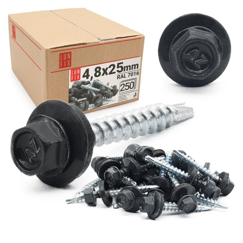 Blachowkręty Lun Fix wkręty farmerskie 4,8x25mm RAL716 antracyt 250szt.