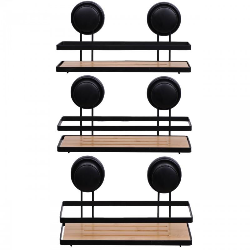 Zestaw łazienkowy Yoka Home GAVI czarny 3 x półka łazienkowa bambus loft 1 szt.