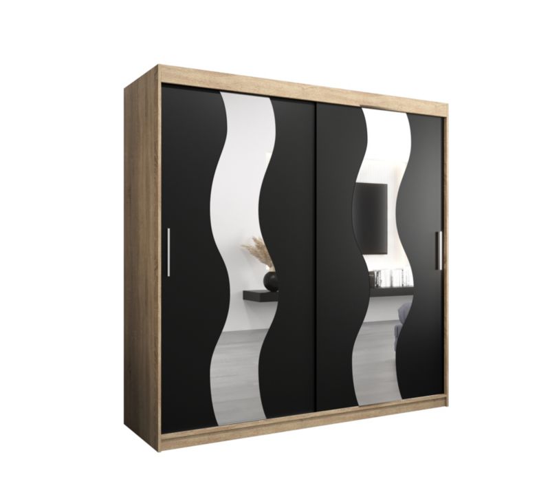 Szafa przesuwna Abiks SEWILLA 200 dąb sonoma + czarny mat 1 szt.